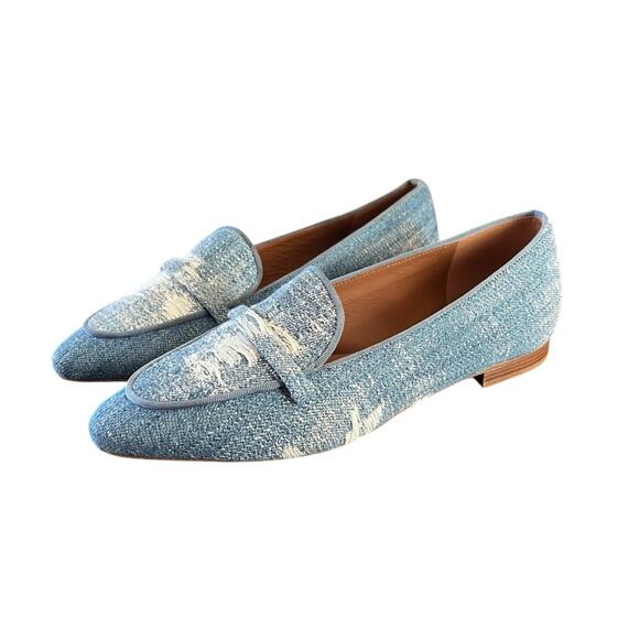 Malone Souliers Bruni Pointed Toe Distressed Denim Loafers NEW EU 36 US 6 - Picture 1 of 14